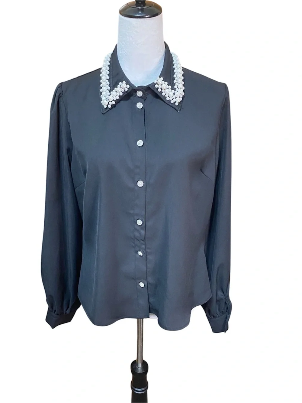Tailored Embellished Collar Button Down Top